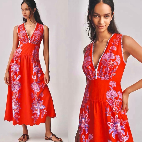 FARM Rio Dresses & Skirts - NWT Farm Rio Red Porcelain Garden Midi Dress